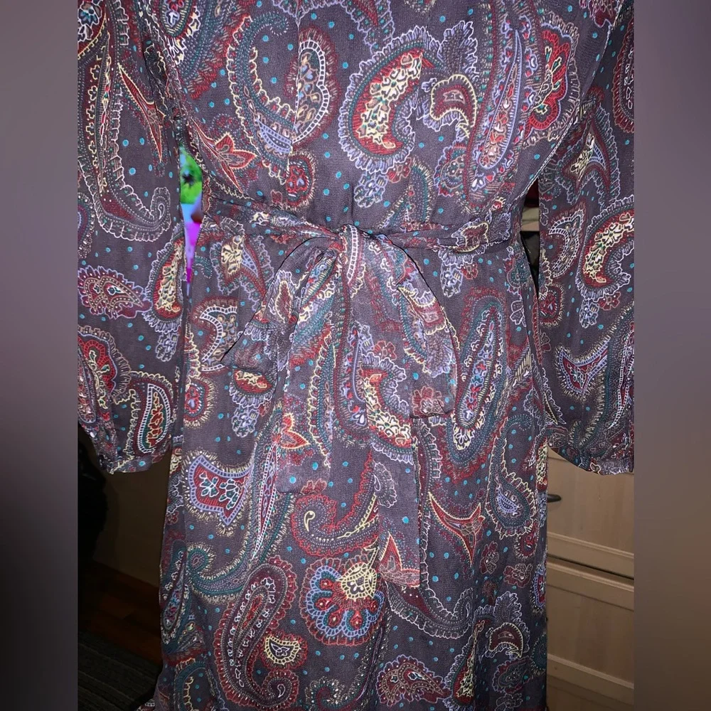Rare vintage Dunnes Elegant Paisley neck bow dainty 70s style feminine dress 10 - Picture 6 of 11